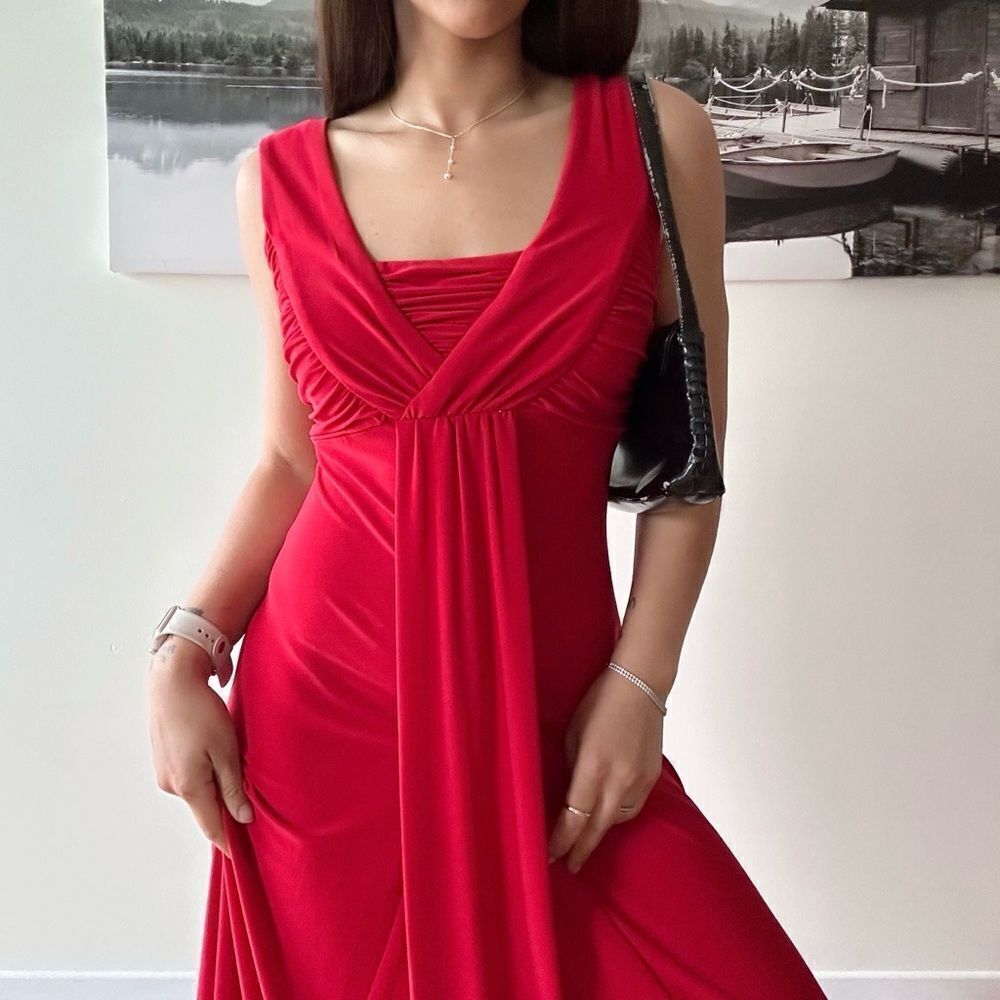 90s Vintage Deep Red ruched sexy sleeveless  Formal maxi dress